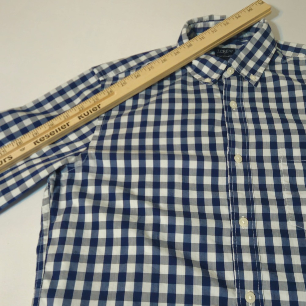 J.Crew Button Down Mens Medium Blue Gingham Slim Untucked Performance Shirt - Picture 5 of 8